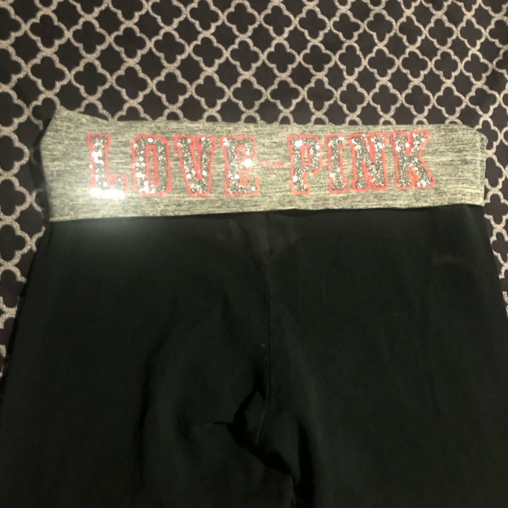 Y2K Victoria's Secret PINK VS 2013 Foldover Yoga Pants Gray Sz Medium Bling N11
